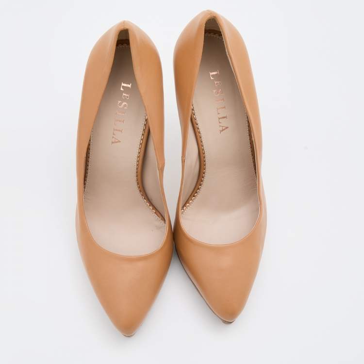Pre Owned Le Silla Brown Leather Pointed Toe Platform Pumps Size 37