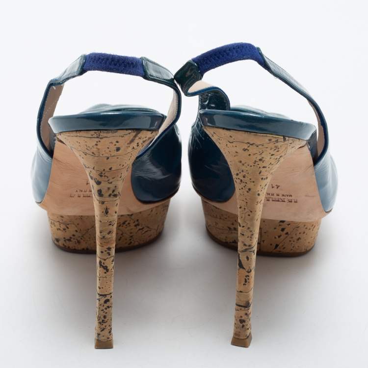 Pre Owned Le Silla Blue Patent Leather Slingback Sandals Size 41