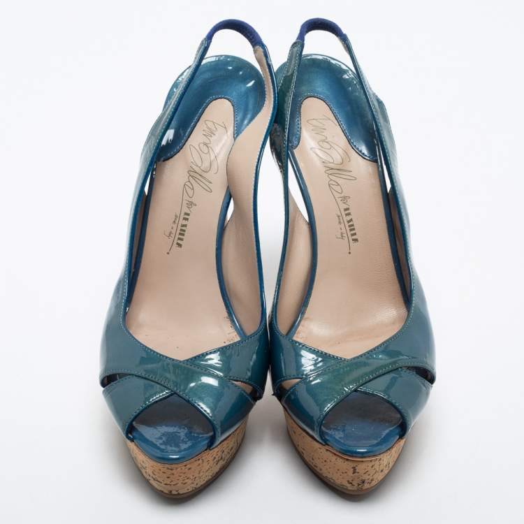 Pre Owned Le Silla Blue Patent Leather Slingback Sandals Size 41