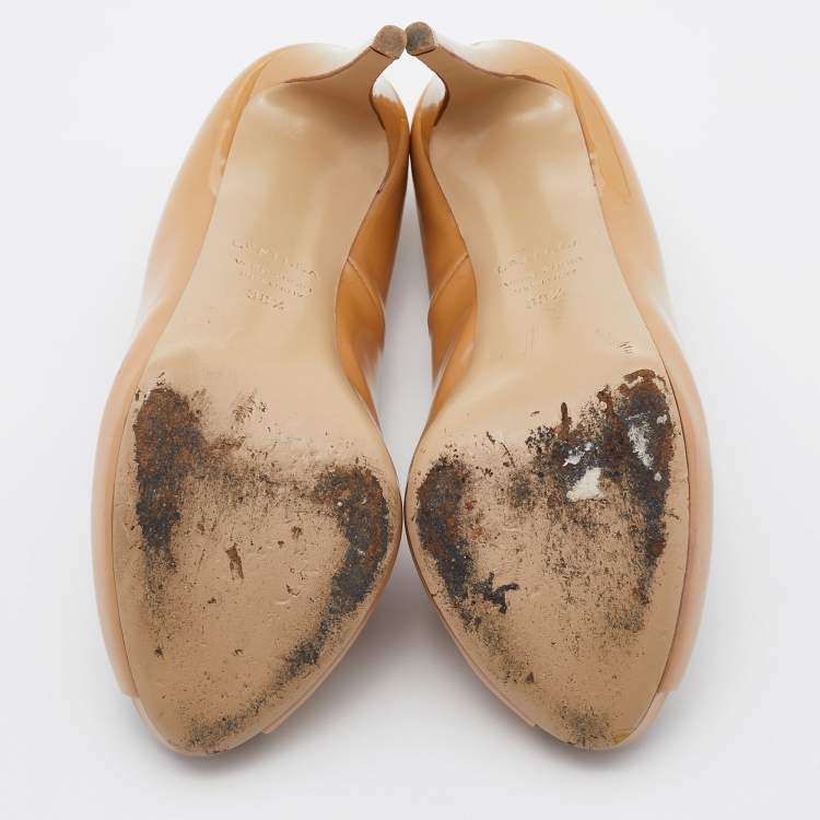 Pre Owned Le Silla Beige Patent Leather Gabry Peep Toe Pumps Size 38.5