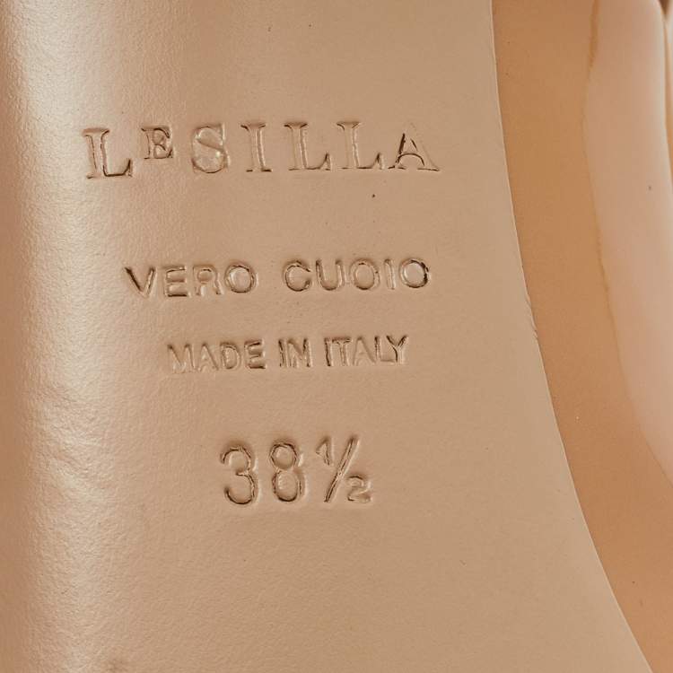 Pre Owned Le Silla Beige Patent Leather Gabry Peep Toe Pumps Size 38.5