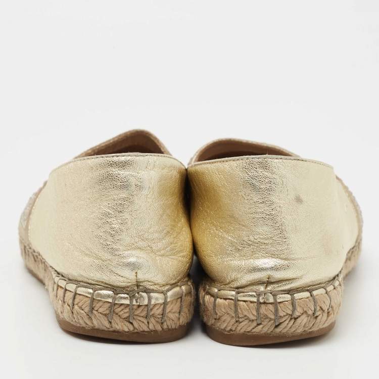 Pre Owned Le Silla Metallic Gold Leather Crystal Embellishments Espadrilles Flats Size 36