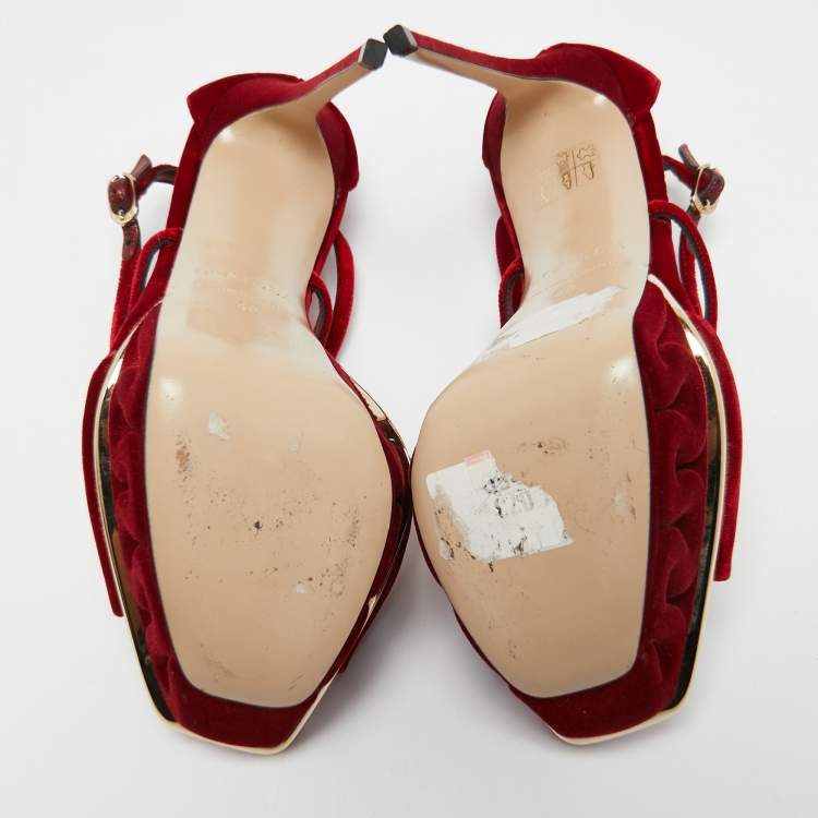 Pre Owned Le Silla Red Velvet Ankle Strap Platform Sandals Size 40