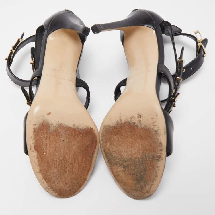 Pre Owned Le Silla Black Leather Ankle Strap Sandals Size 37
