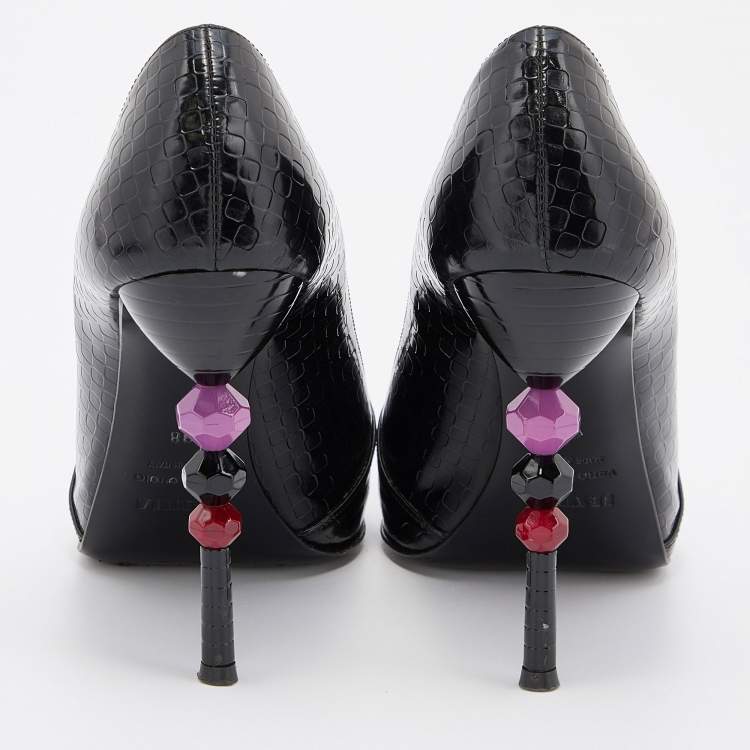 Pre Owned Le Silla Black Leather Peep Toe Pumps Size 38