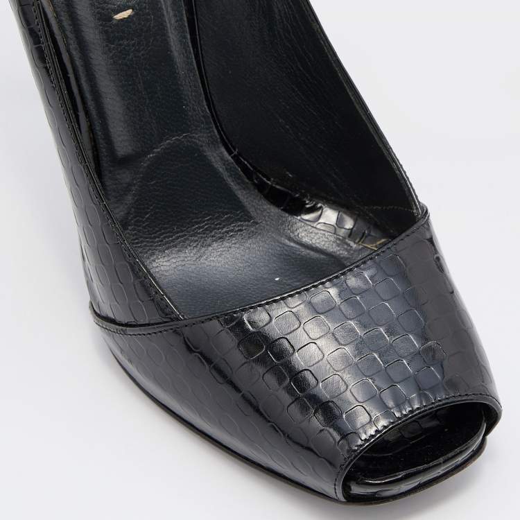 Pre Owned Le Silla Black Leather Peep Toe Pumps Size 38