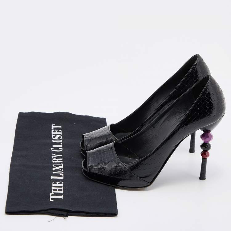 Pre Owned Le Silla Black Leather Peep Toe Pumps Size 38