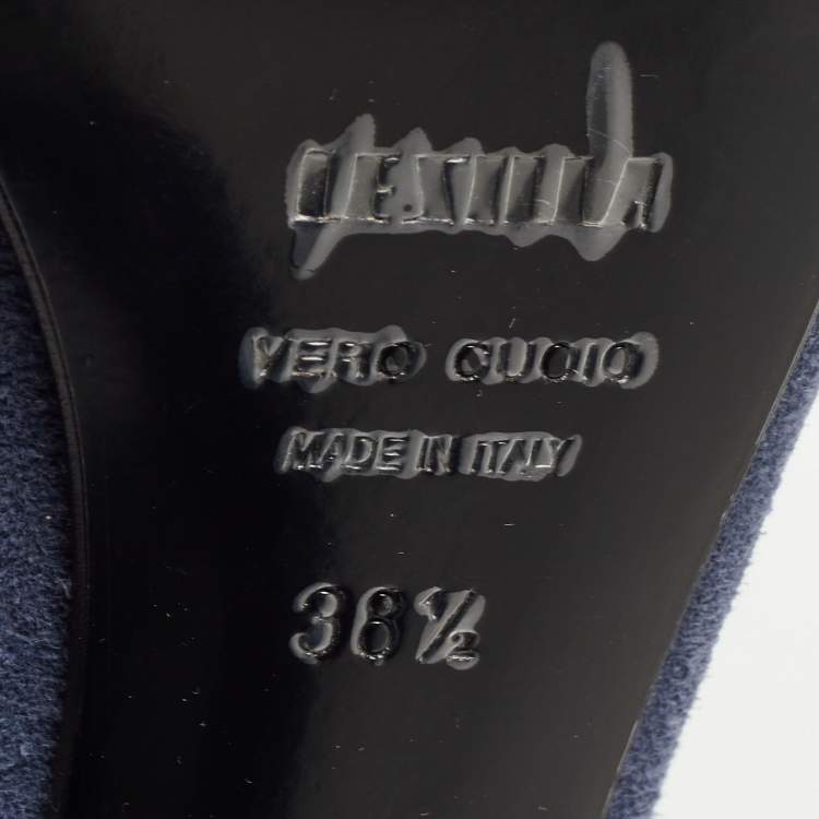 Pre Owned Le Silla Blue Suede Cut Out  Peep Toe Platform Ankle Boots Size 38.5