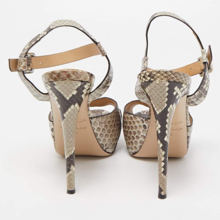 Pre Owned Le Silla Two Tone Python Embossed Leather Ankle Strap Sandals Size 37.5