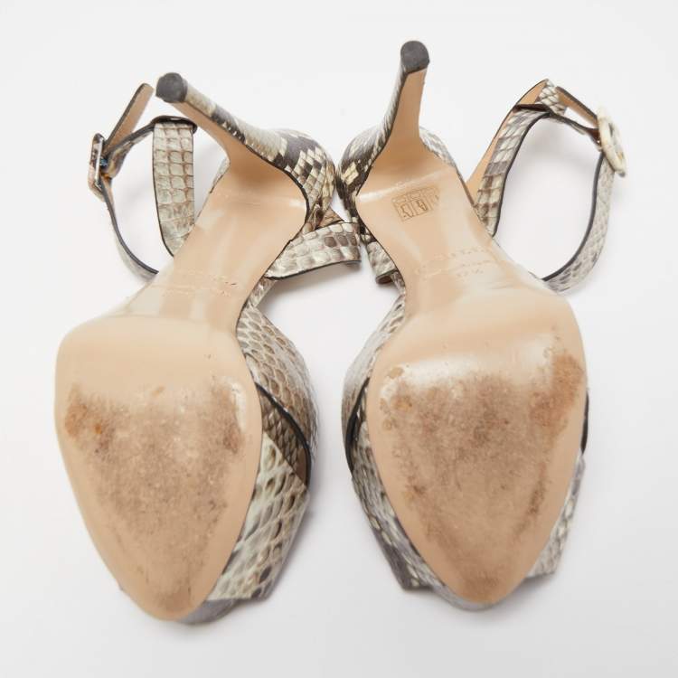 Pre Owned Le Silla Two Tone Python Embossed Leather Ankle Strap Sandals Size 37.5