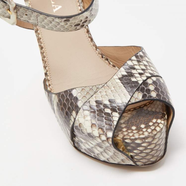 Pre Owned Le Silla Two Tone Python Embossed Leather Ankle Strap Sandals Size 37.5