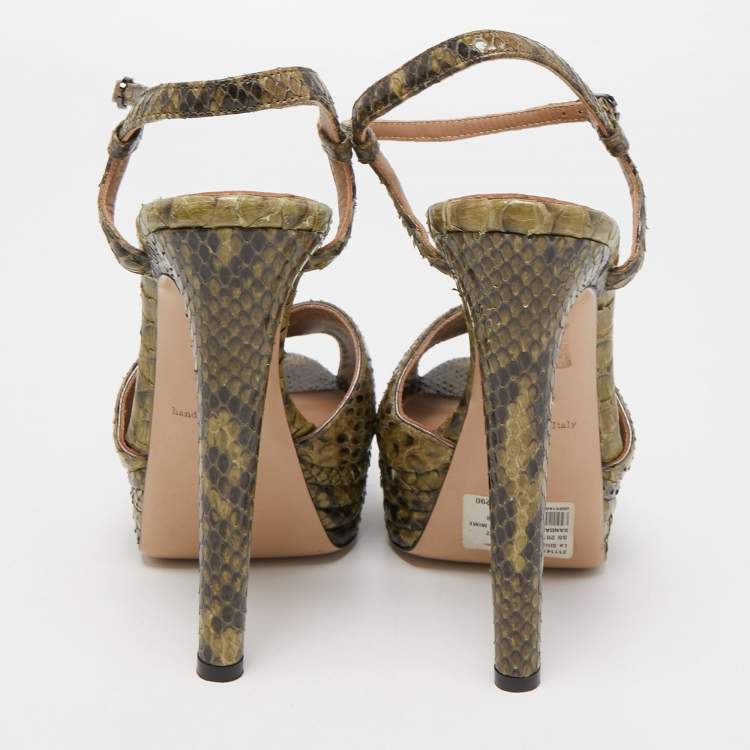 Pre Owned Le Silla Green Python Ankle Strap Platform Sandals Size 40