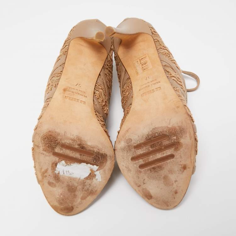 Pre Owned Le Silla Brown Leather and Mesh Strappy Sandals Size 37