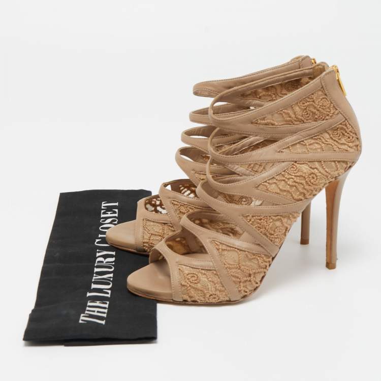 Pre Owned Le Silla Brown Leather and Mesh Strappy Sandals Size 37