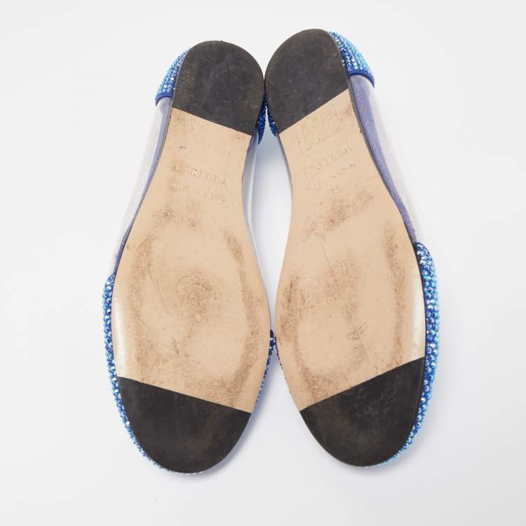 Pre Owned Le Silla Blue PVC Crystal Embellished Ballet Flats Size 39