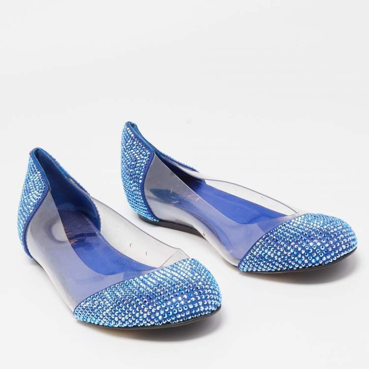 Pre Owned Le Silla Blue PVC Crystal Embellished Ballet Flats Size 39