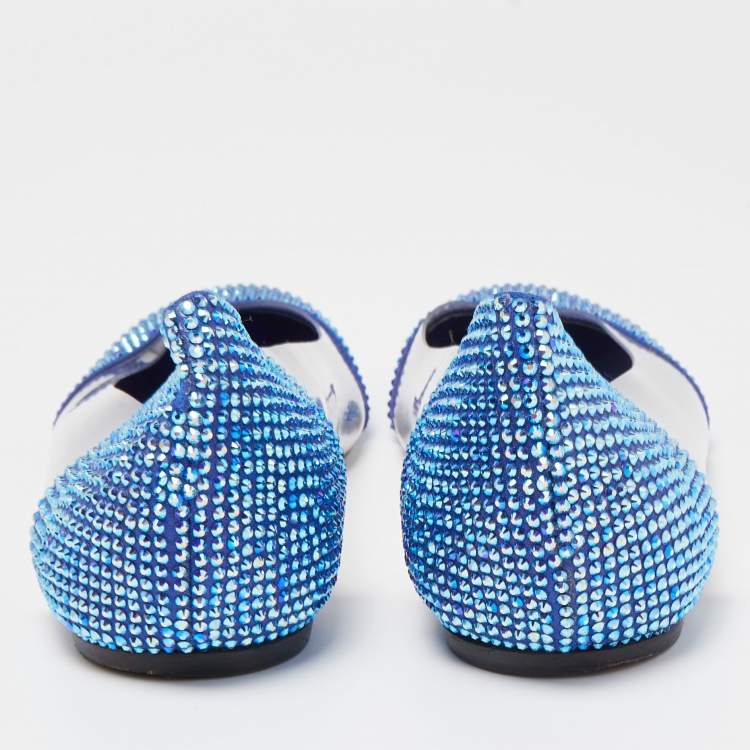 Pre Owned Le Silla Blue PVC Crystal Embellished Ballet Flats Size 39