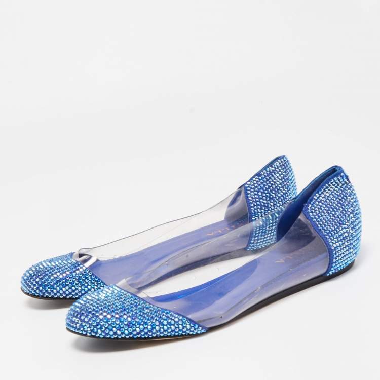 Pre Owned Le Silla Blue PVC Crystal Embellished Ballet Flats Size 39