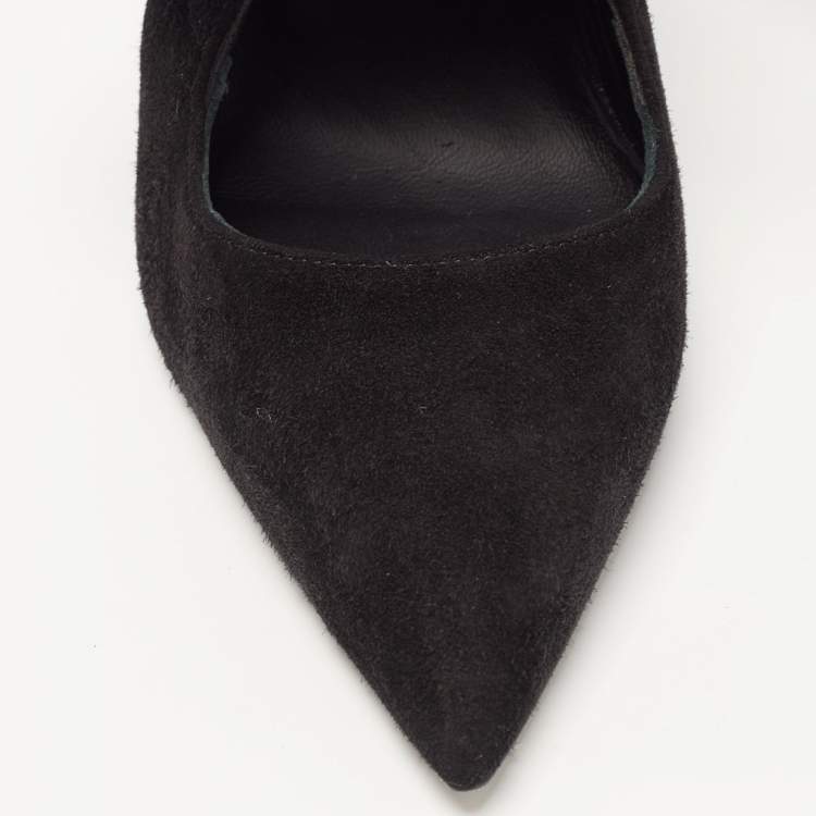 Pre Owned Le Silla Black Suede Lace Up Pointed Toe Ankle Booties 38.5