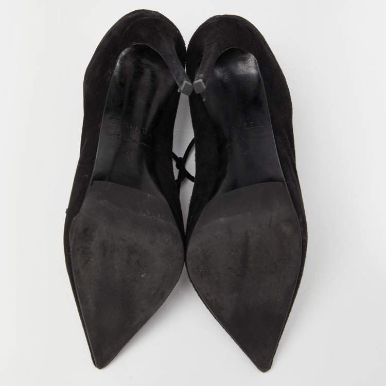 Pre Owned Le Silla Black Suede Lace Up Pointed Toe Ankle Booties 37