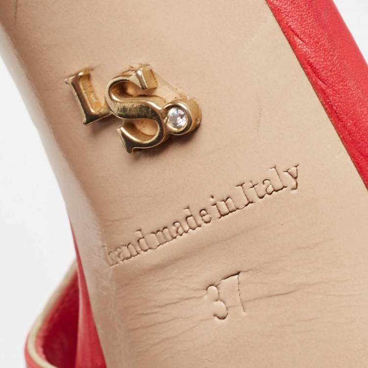 Pre Owned Le Silla Red Leather Peep Toe Platform Ankle Strap Sandals Size 37