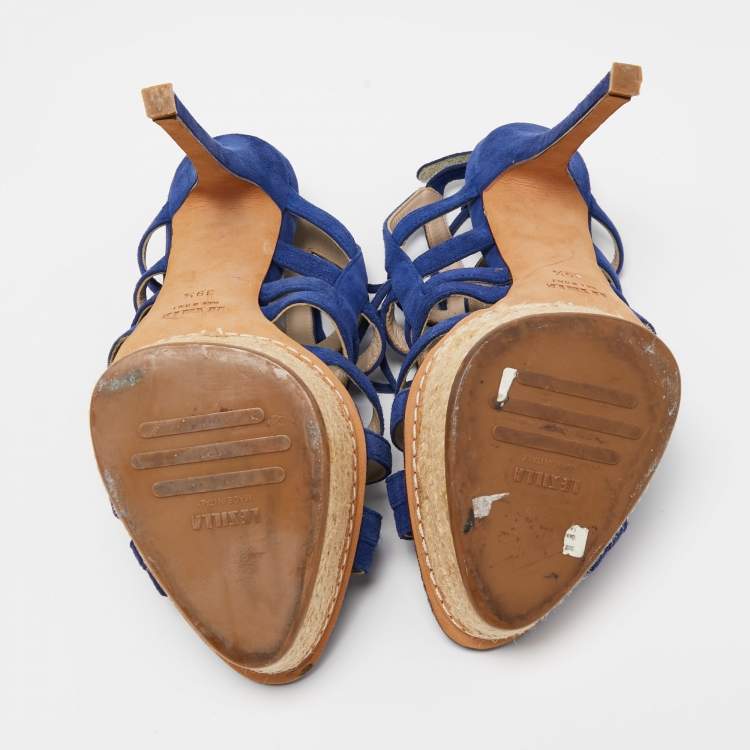 Pre Owned Le Silla Blue Suede Strappy Platform Sandals Size 39.5