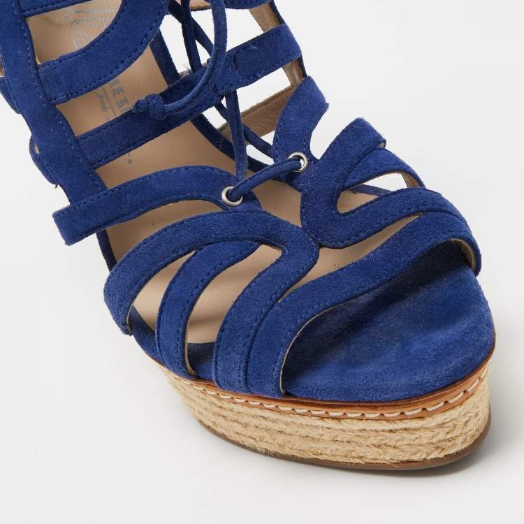 Pre Owned Le Silla Blue Suede Strappy Platform Sandals Size 39.5