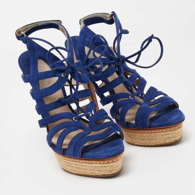 Pre Owned Le Silla Blue Suede Strappy Platform Sandals Size 39.5