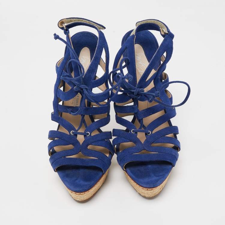 Pre Owned Le Silla Blue Suede Strappy Platform Sandals Size 39.5