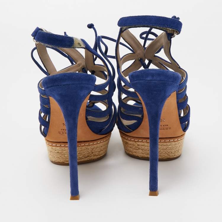 Pre Owned Le Silla Blue Suede Strappy Platform Sandals Size 39.5