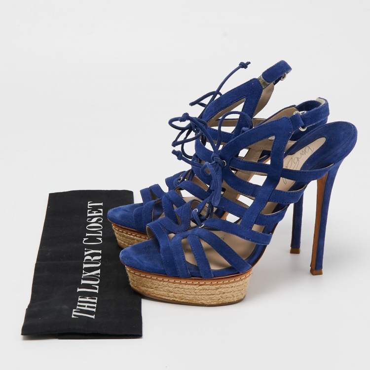 Pre Owned Le Silla Blue Suede Strappy Platform Sandals Size 39.5