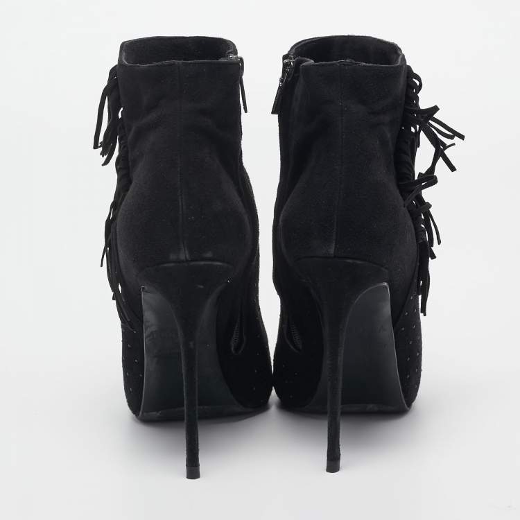 Pre Owned Le Silla Black Suede Studded Lace-Up Ankle Boots Size 38
