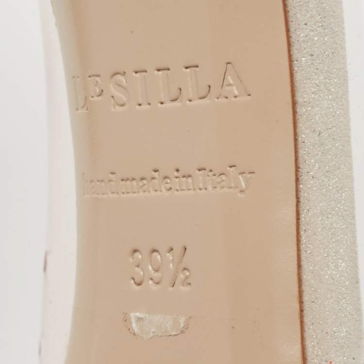 Pre Owned Le Silla Silver Suede and PVC Crystal Embellished Pumps Size 39.5