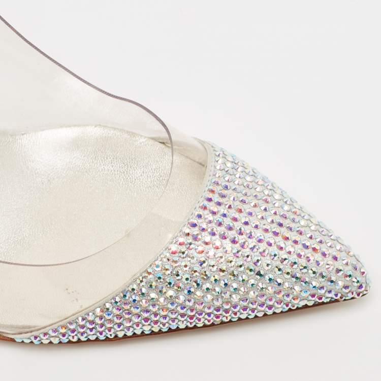 Pre Owned Le Silla Silver Suede and PVC Crystal Embellished Pumps Size 39.5