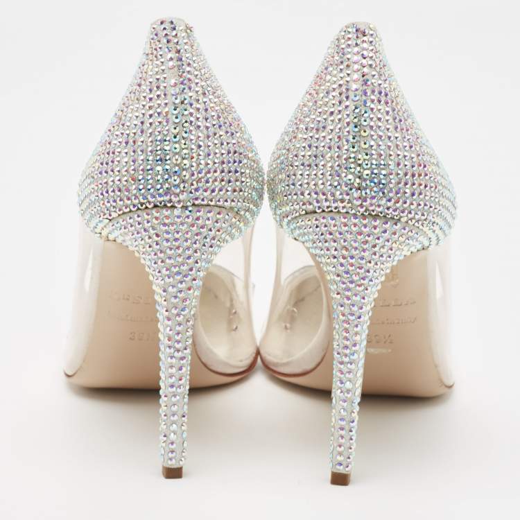 Pre Owned Le Silla Silver Suede and PVC Crystal Embellished Pumps Size 39.5