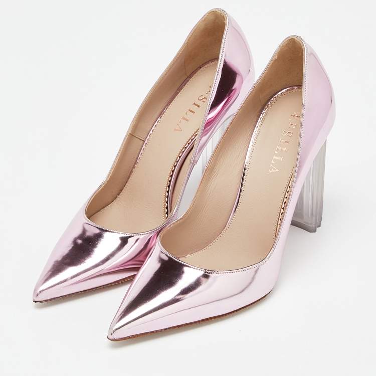 Pre Owned Le Silla Rose Pink Mirror Leather Fergie Iris Pumps Sizes 37.5