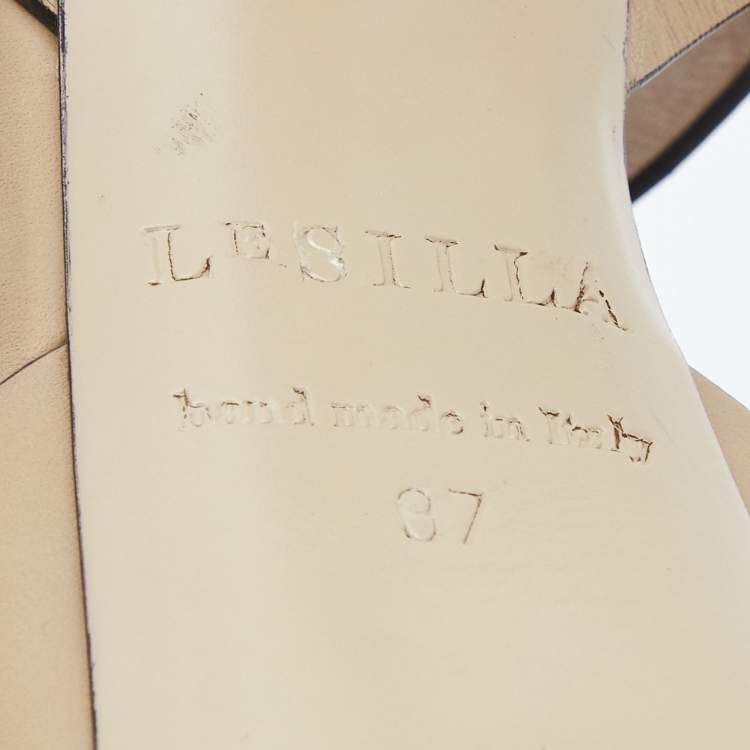 Pre Owned Le Silla Beige Leather Platform Ankle Strap Sandals Size 37