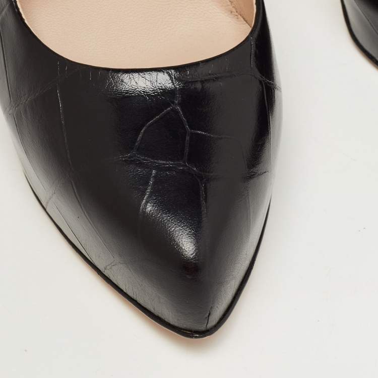 Pre Owned Le Silla Black Croc Embossed Leather Platform Pumps Size 38.5