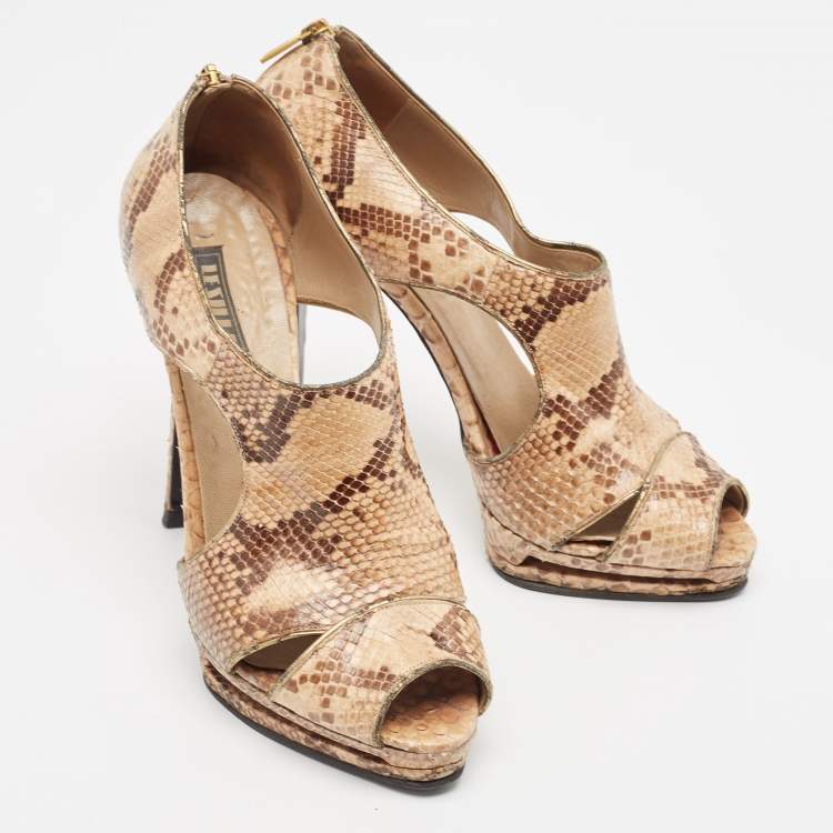 Pre Owned Le Silla Two Tone Snakeskin Cut Out Open Toe Pumps Size 40