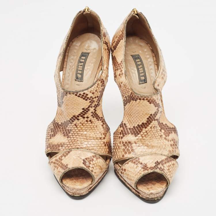 Pre Owned Le Silla Two Tone Snakeskin Cut Out Open Toe Pumps Size 40