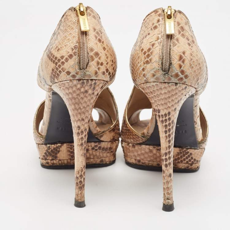 Pre Owned Le Silla Two Tone Snakeskin Cut Out Open Toe Pumps Size 40