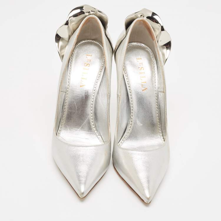 Pre Owned Le Silla Silver Leather Petalo Pumps Size 37.5