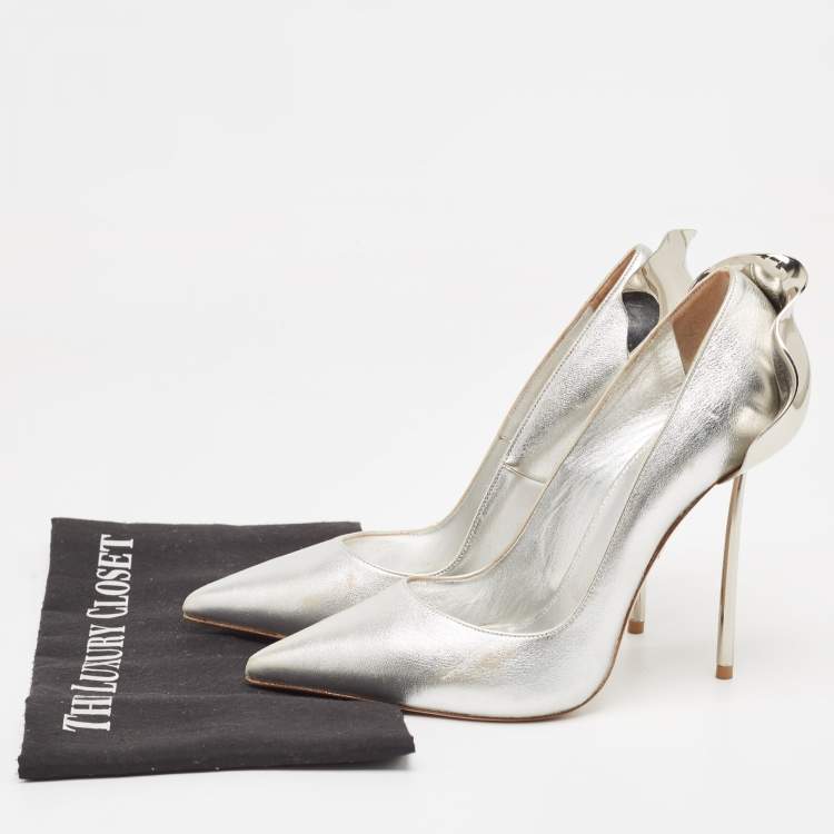 Pre Owned Le Silla Silver Leather Petalo Pumps Size 37.5