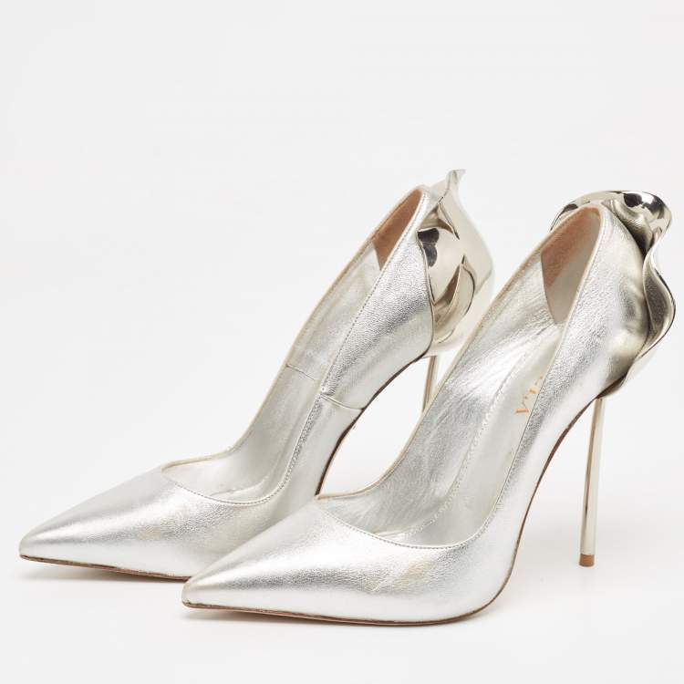 Pre Owned Le Silla Silver Leather Petalo Pumps Size 37.5