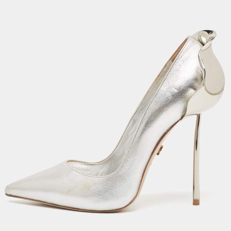 Pre Owned Le Silla Silver Leather Petalo Pumps Size 37.5