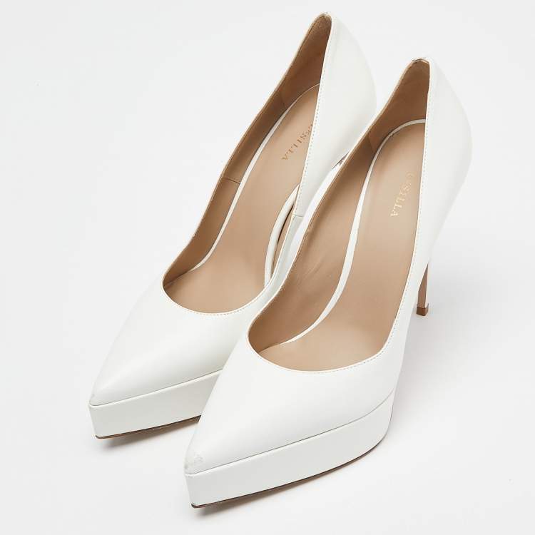 Pre Owned Le silla  White Leather Pointed Toe Pumps Size 38.5 