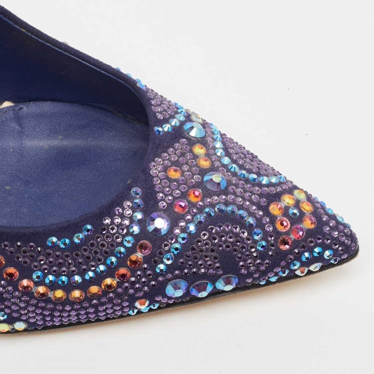 Pre Owned Le Silla Navy Blue Suede Crystal Embellished Pointed Toe Pumps Size 38