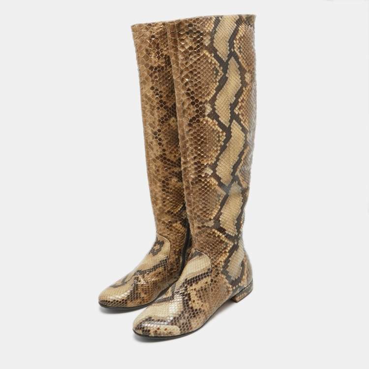 Pre Owned Le Silla Beige/Brown Python Knee Length Boots Size 37