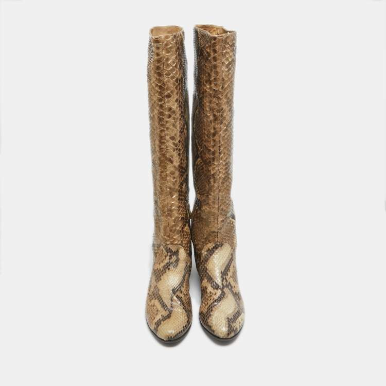 Pre Owned Le Silla Beige/Brown Python Knee Length Boots Size 37