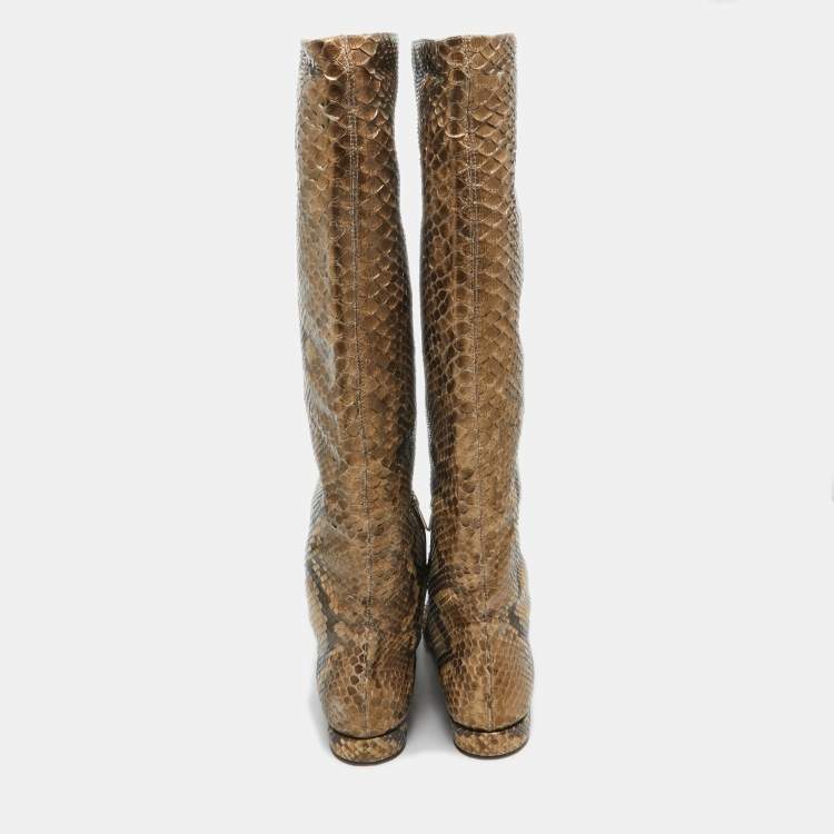 Pre Owned Le Silla Beige/Brown Python Knee Length Boots Size 37